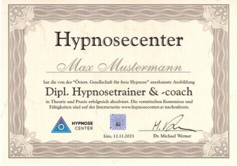 Urkunde Hypnosetrainer und -coach
