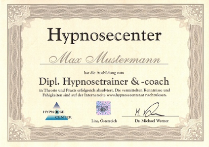 Urkunde Hypnosetrainer und -coach - Hypnose online lernen